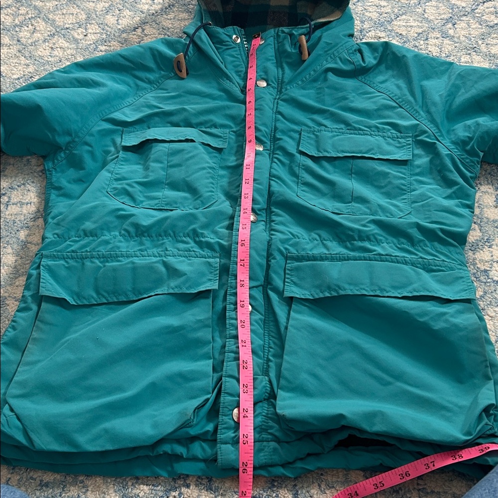 L.L. Bean vintage teal flannel lined multi pocket coat jacket medium - Picture 9 of 9